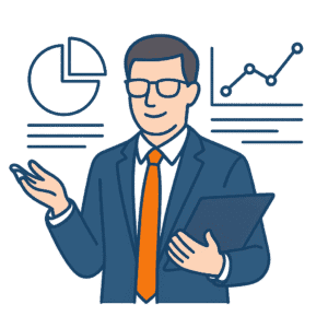 Asesoramiento personalizado para encontrar la solución ideal Ilustración de asesor experto ayudando a elegir el servicio de telefonía más adecuado para una empresa.
