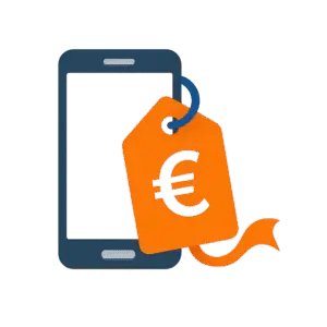 Cambia de operador sin penalización Etiqueta de precio con símbolo de euro sobre smartphone, simbolizando el pago de permanencias.