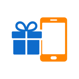 Móviles de regalo en tu contratación empresarial Caja de regalo junto a móvil, representando terminal incluido con el plan.
