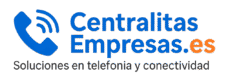 Logotipo de CentralitasEmpresas.es con icono de teléfono y ondas, nombre en azul y naranja, y eslogan “Soluciones en telefonía y conectividad para empresas”